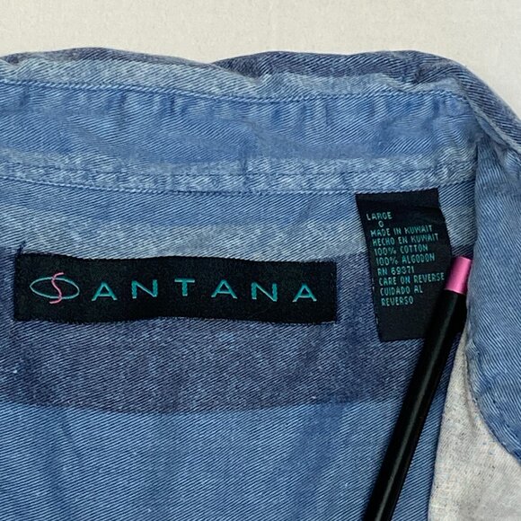 Vintage Santana Blue Sleeveless Button Front Vertical Stripe Shirt L Casual - Picture 10 of 13